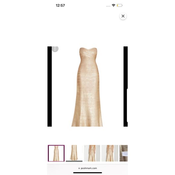 New Herve Leger Sara Fit n Flare Bandage Maxi Dress Gown Gold Foil XS $1799 - Picture 10 of 13